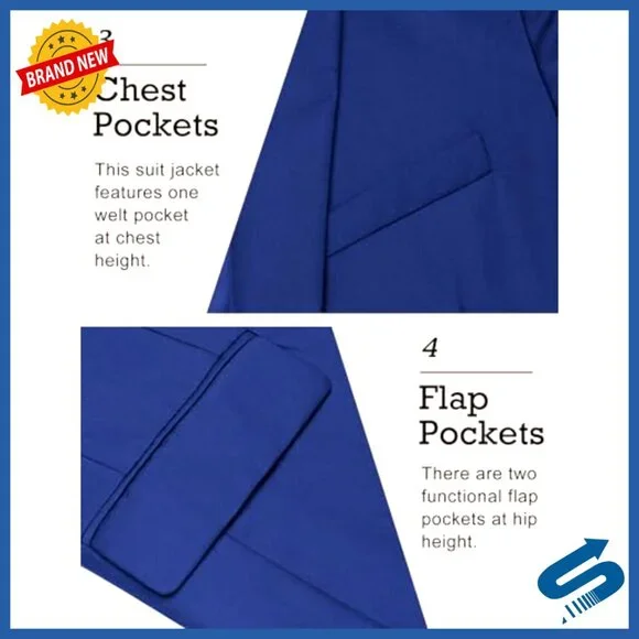 Slim Fit Sport Coat Blazer One Button Business Casual Jacket Polyester Spandex